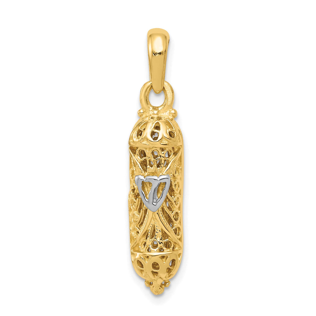 14K Yellow Gold Medium Mezuzah with Shin Charm