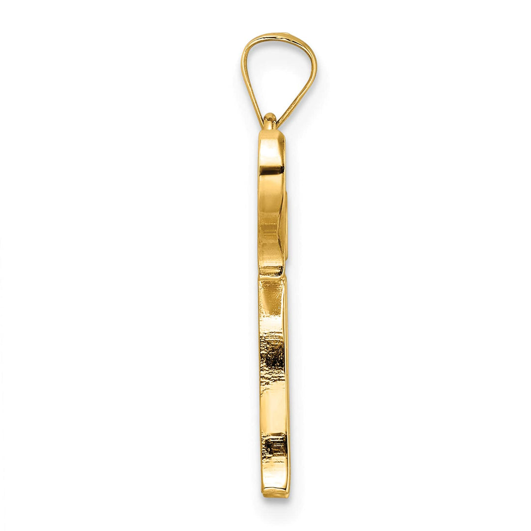 14K Yellow Gold Medium Polished and Textured Solid Chai Pendant
