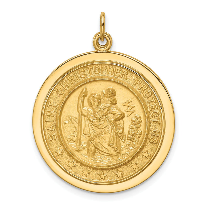 14K Yellow Gold Medium Round Disc St. Christopher Medal Pendant