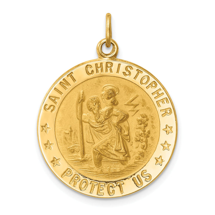 14K Yellow Gold Medium Round St. Christopher Medal Pendant