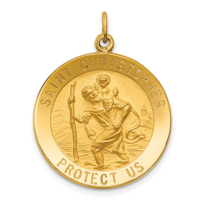 14K Yellow Gold Medium Round St. Christopher Medal Pendant