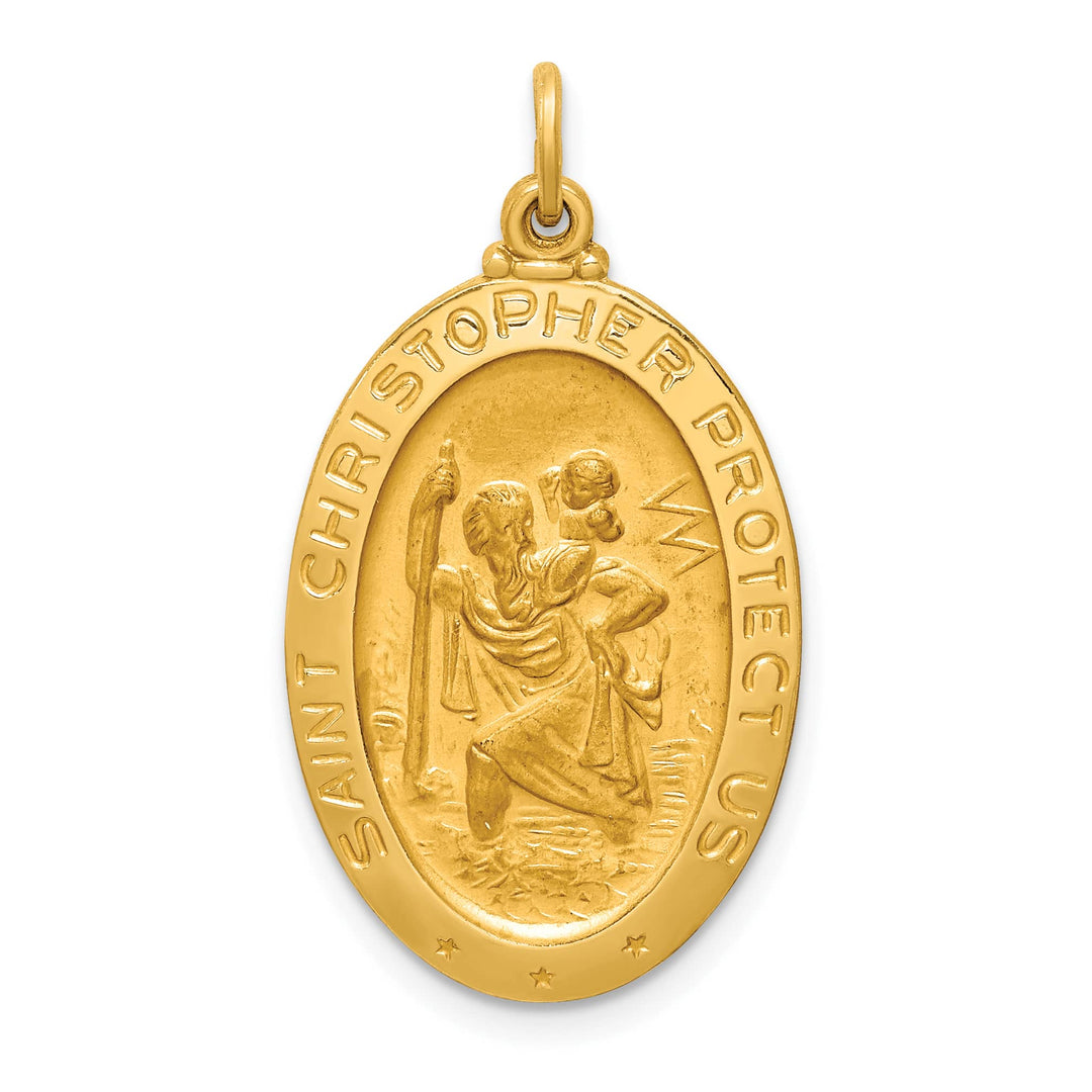 14K Yellow Gold Medium St. Christopher Medal Oval Pendant