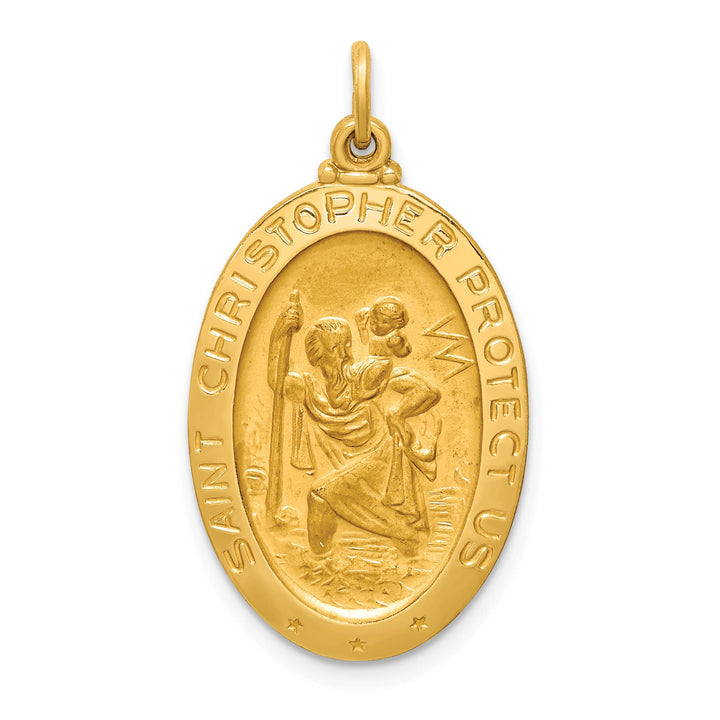 14K Yellow Gold Medium St. Christopher Medal Oval Pendant