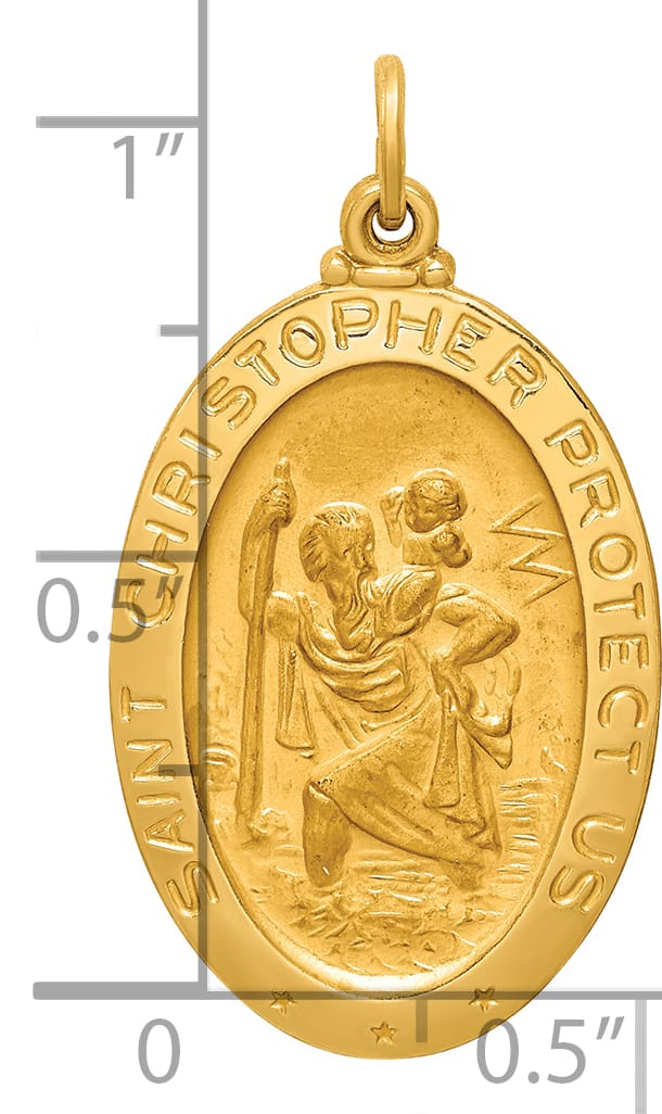 14K Yellow Gold Medium St. Christopher Medal Oval Pendant