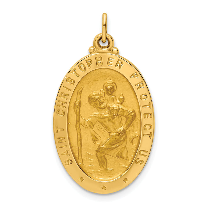 14K Yellow Gold Medium St. Christopher Medal Oval Pendant