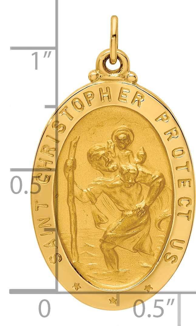 14K Yellow Gold Medium St. Christopher Medal Oval Pendant