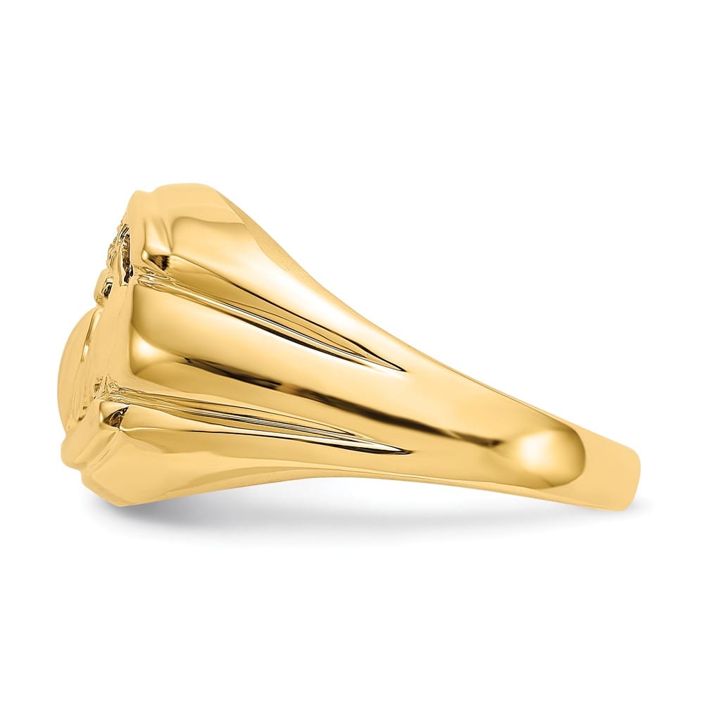 14k Yellow Gold Men's I1 Diamond and Onyx Claddagh Ring
