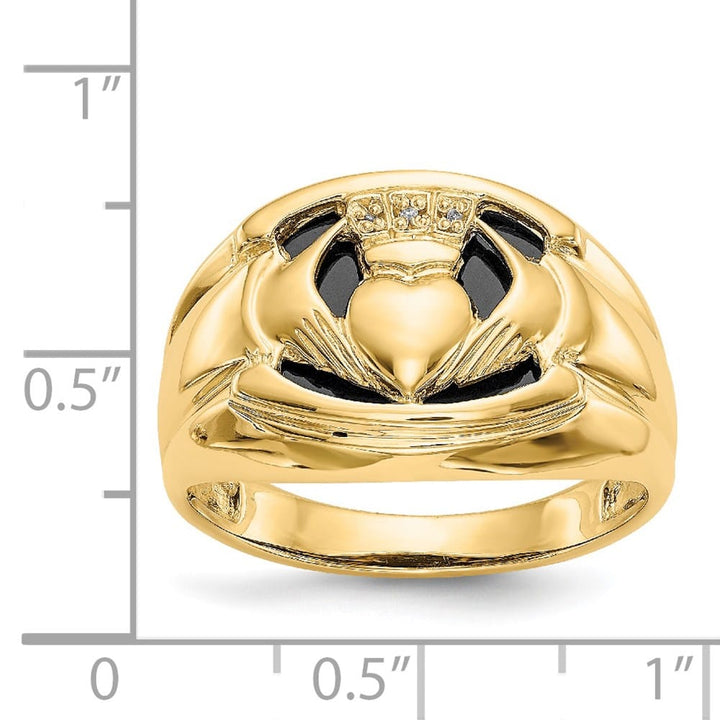 14k Yellow Gold Men's I1 Diamond and Onyx Claddagh Ring