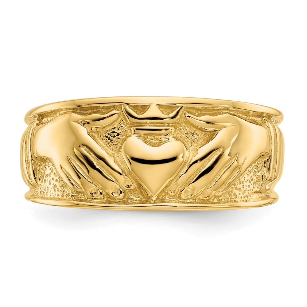14k Yellow Gold Men's Polished Claddagh Band