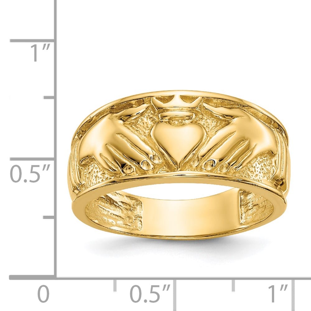 14k Yellow Gold Men's Polished Claddagh Band