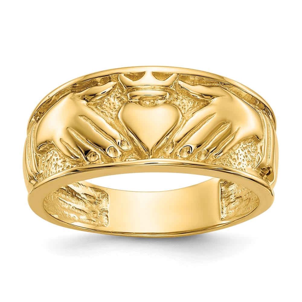 14k Yellow Gold Men's Polished Claddagh Band