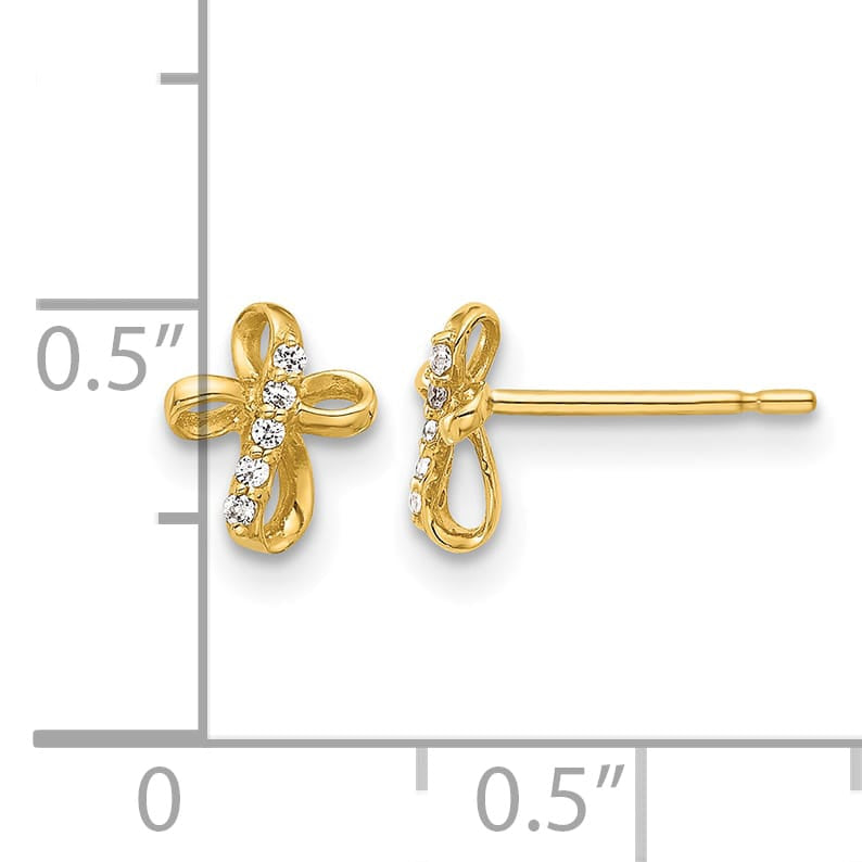 14K Yellow Gold Mini CZ Cross Post Earrings