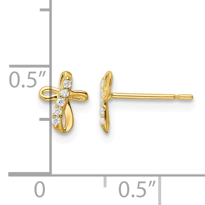 14K Yellow Gold Mini CZ Cross Post Earrings