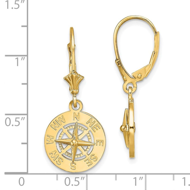 14K Yellow Gold Mini Nautical Compass Dangle Leverback Earrings, view 4 of 4