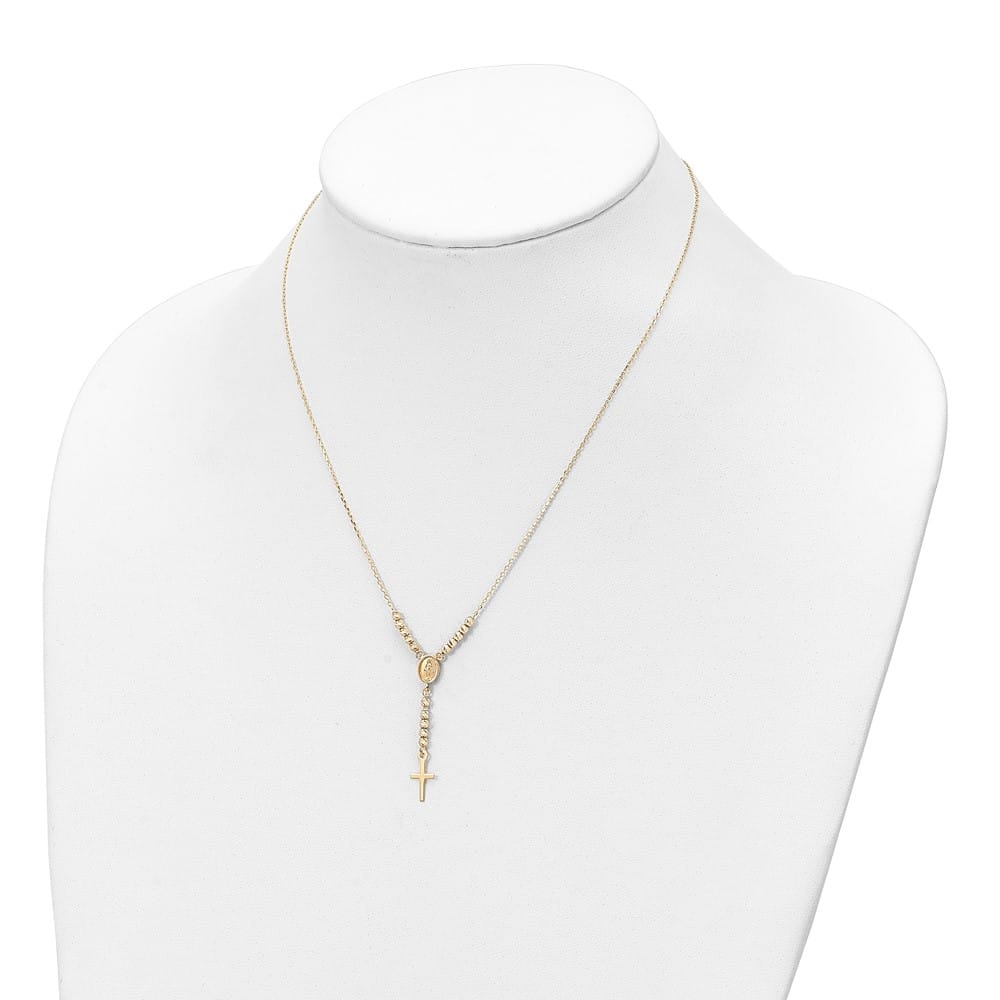 14K Yellow Gold Miraculous Medal Cross D.C. Beads 17 inch Y-Necklace
