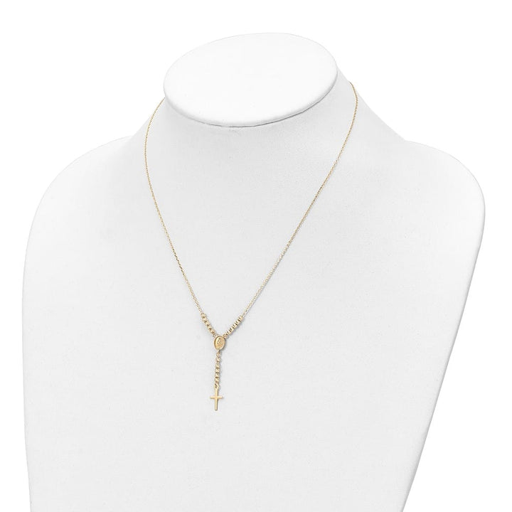 14K Yellow Gold Miraculous Medal Cross D.C. Beads 17 inch Y-Necklace