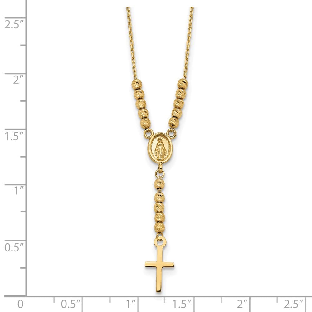 14K Yellow Gold Miraculous Medal Cross D.C. Beads 17 inch Y-Necklace