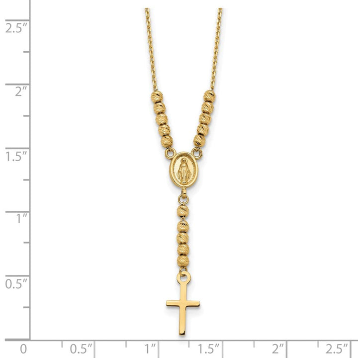 14K Yellow Gold Miraculous Medal Cross D.C. Beads 17 inch Y-Necklace
