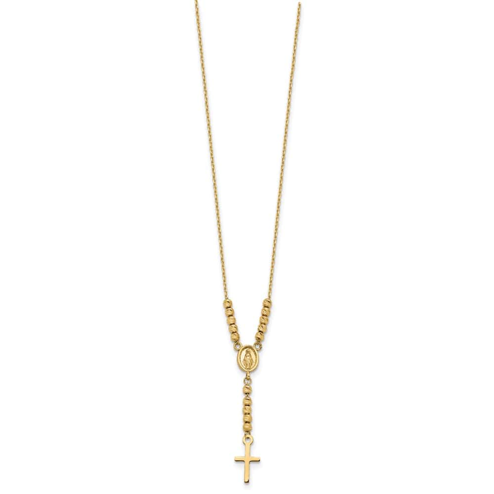 14K Yellow Gold Miraculous Medal Cross D.C. Beads 17 inch Y-Necklace