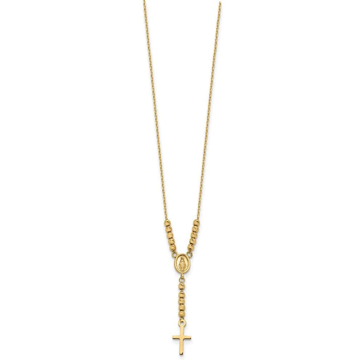 14K Yellow Gold Miraculous Medal Cross D.C. Beads 17 inch Y-Necklace