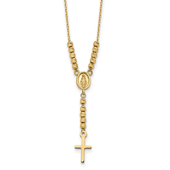 14K Yellow Gold Miraculous Medal Cross D.C. Beads 17 inch Y-Necklace