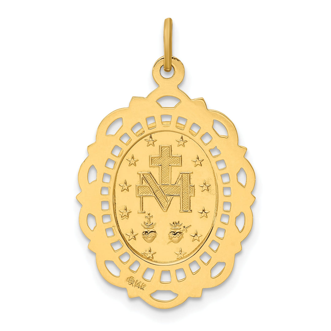 14K Yellow Gold Miraculous Medal Scalloped Edge Oval Pendant