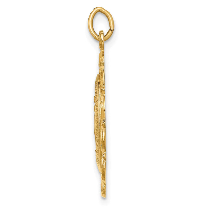 14K Yellow Gold Miraculous Medal Scalloped Edge Oval Pendant