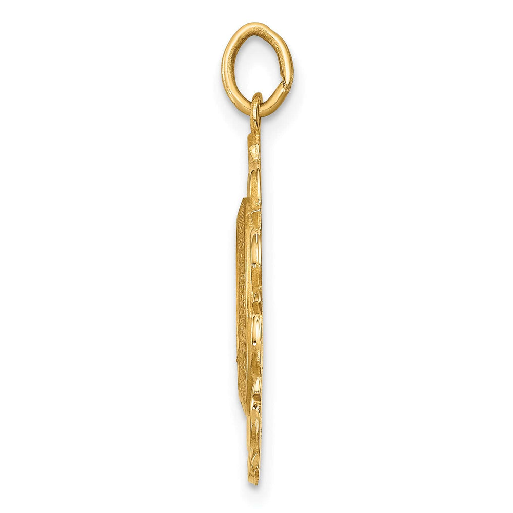 14K Yellow Gold Miraculous Medal Scalloped Edge Oval Pendant