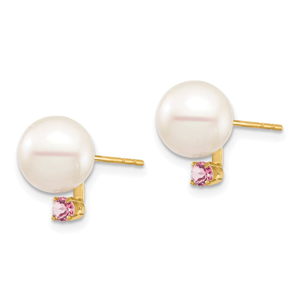 14K Yellow Gold Modern 8-8.5mm Freshwater Pearl Pink Topaz Studs