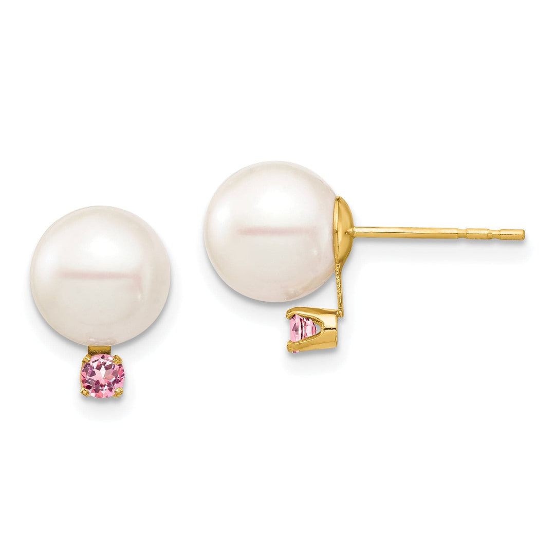14K Yellow Gold Modern 8-8.5mm Freshwater Pearl Pink Topaz Studs