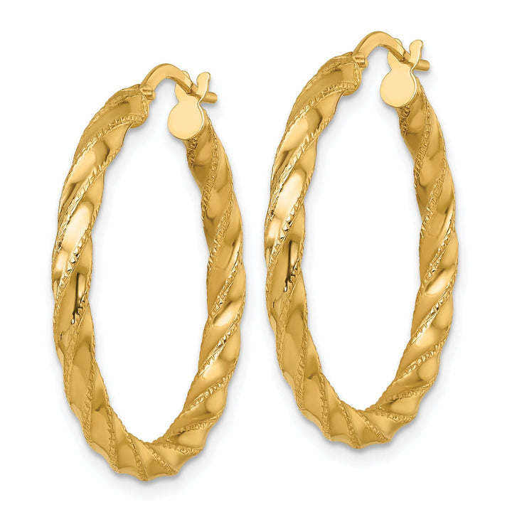 14K Yellow Gold Modern Diamond-Cut 30mm Twisted Hoops