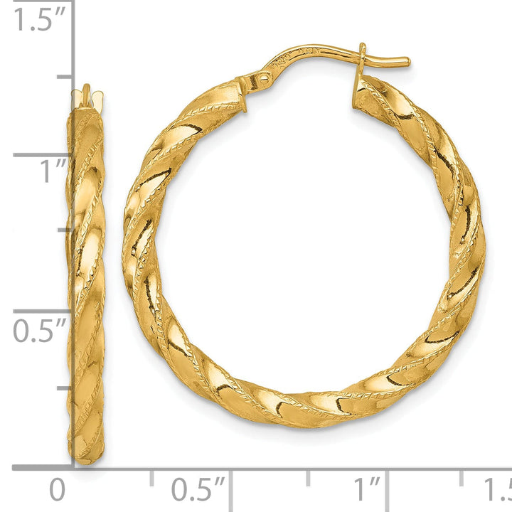 14K Yellow Gold Modern Diamond-Cut 30mm Twisted Hoops