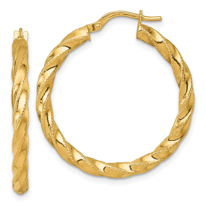 14K Yellow Gold Modern Diamond-Cut 30mm Twisted Hoops