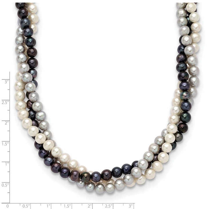 14K Yellow Gold Multi-Color Cultured Pearl 3-Strand 18 inch Necklace
