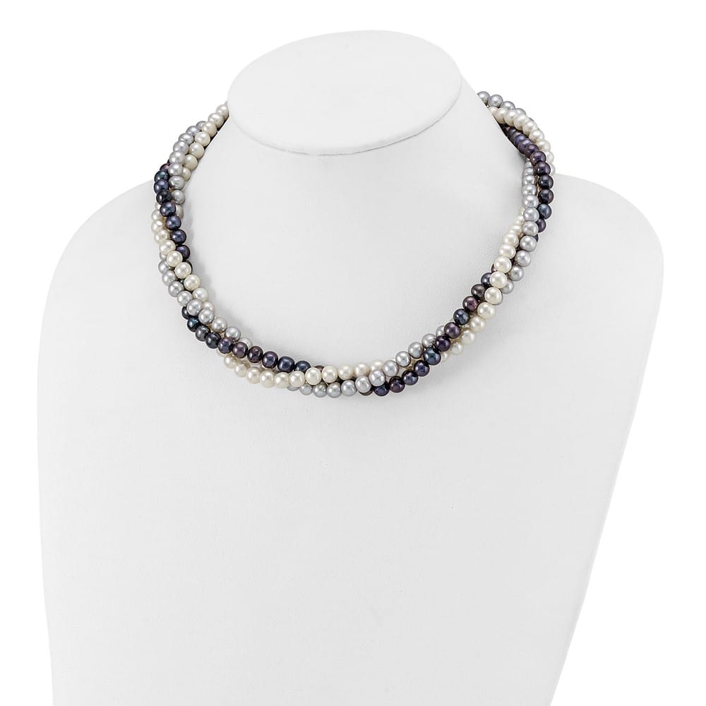 14K Yellow Gold Multi-Color Cultured Pearl 3-Strand 18 inch Necklace