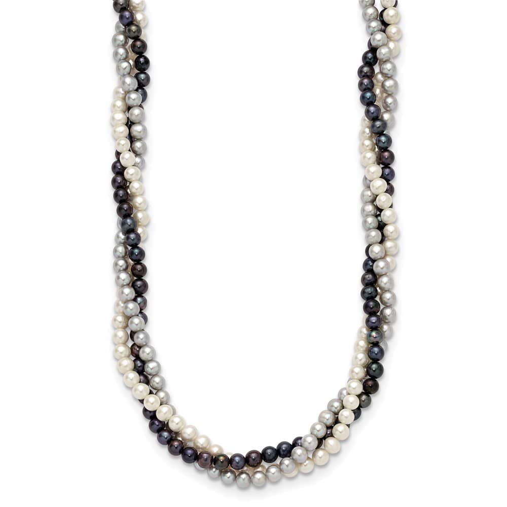 14K Yellow Gold Multi-Color Cultured Pearl 3-Strand 18 inch Necklace