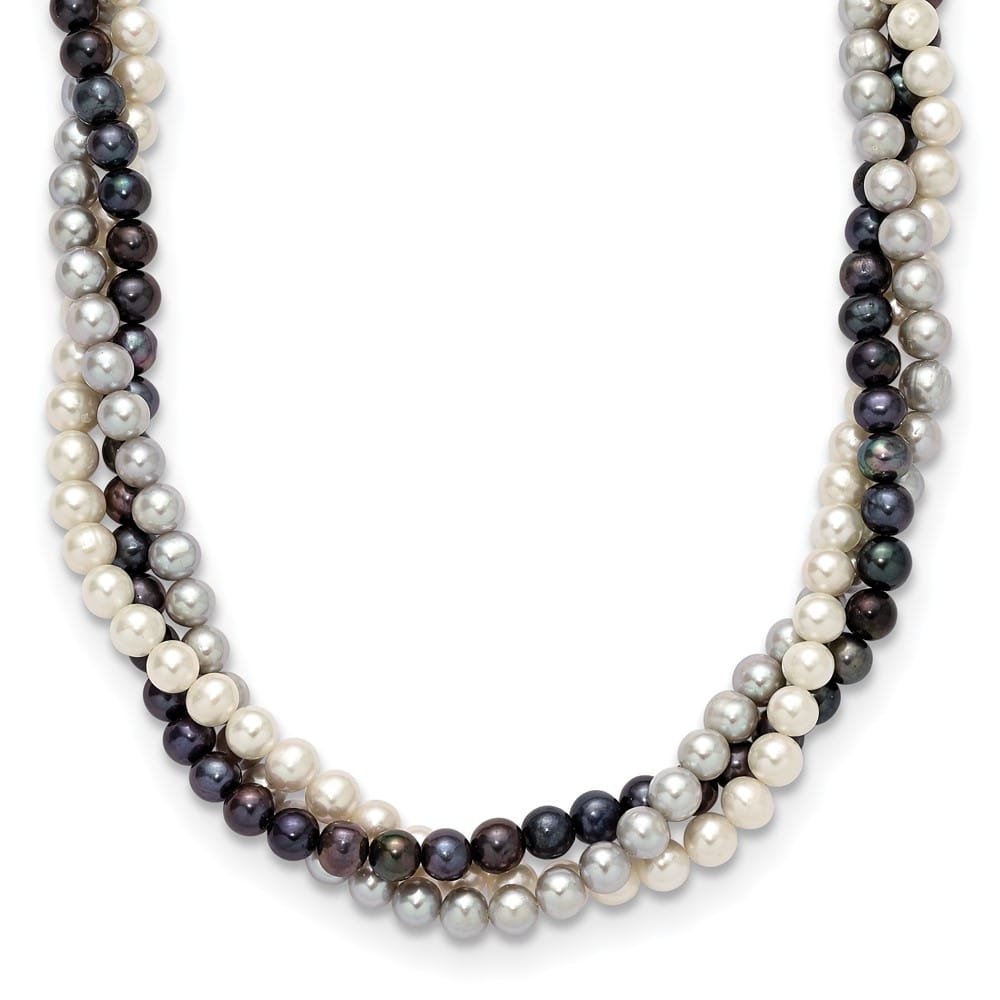 14K Yellow Gold Multi-Color Cultured Pearl 3-Strand 18 inch Necklace