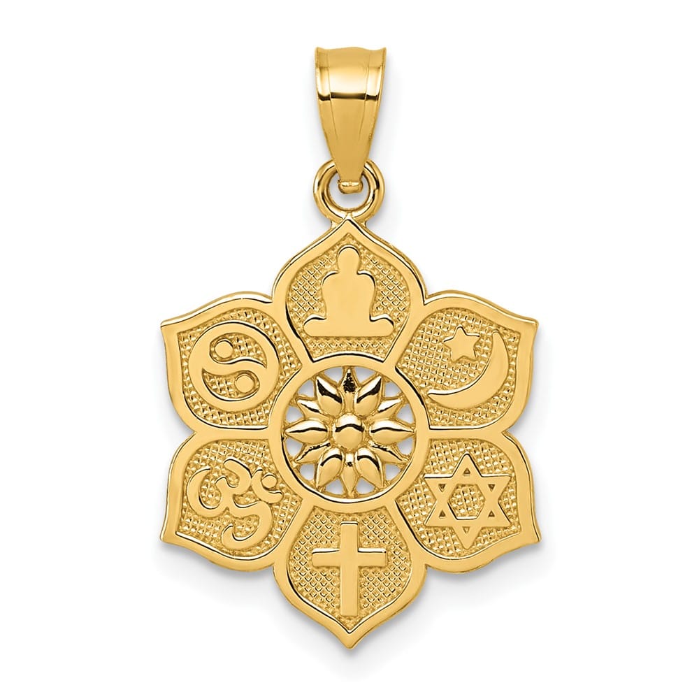 14K Yellow Gold Multi-Faith Symbol Flower Pendant