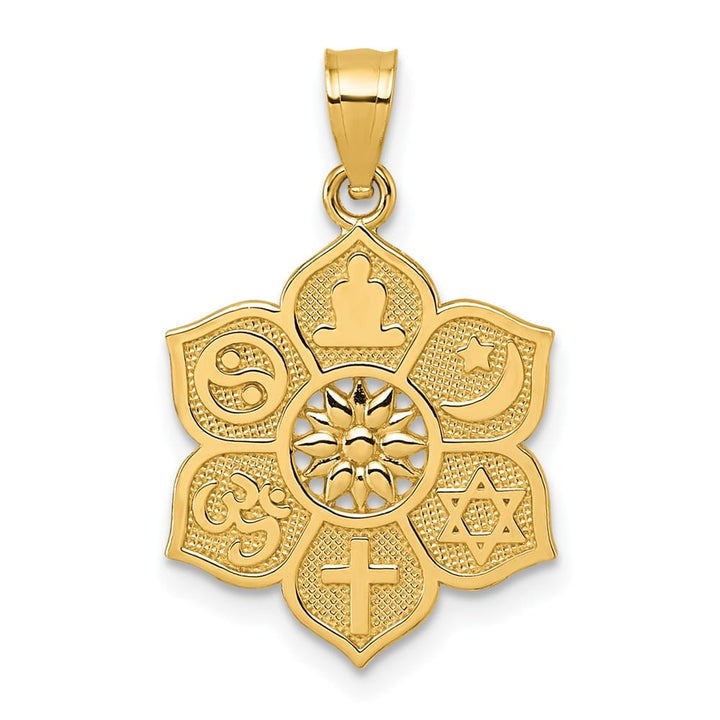 14K Yellow Gold Multi-Faith Symbol Flower Pendant