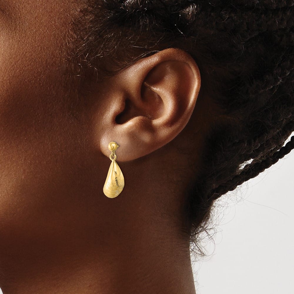 14K Yellow Gold Mussel Shell Dangle Earrings, view 3 of 4