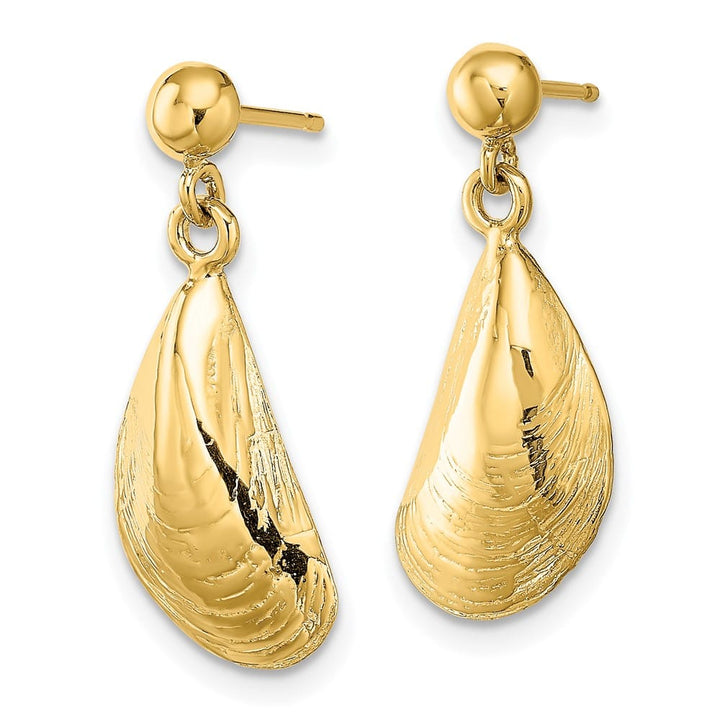14K Yellow Gold Mussel Shell Dangle Earrings, view 2 of 4