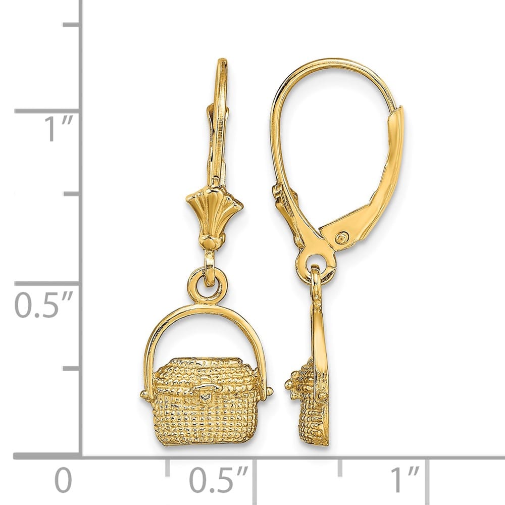 14K Yellow Gold Nantucket Basket Dangle Leverback Earrings, view 4 of 4
