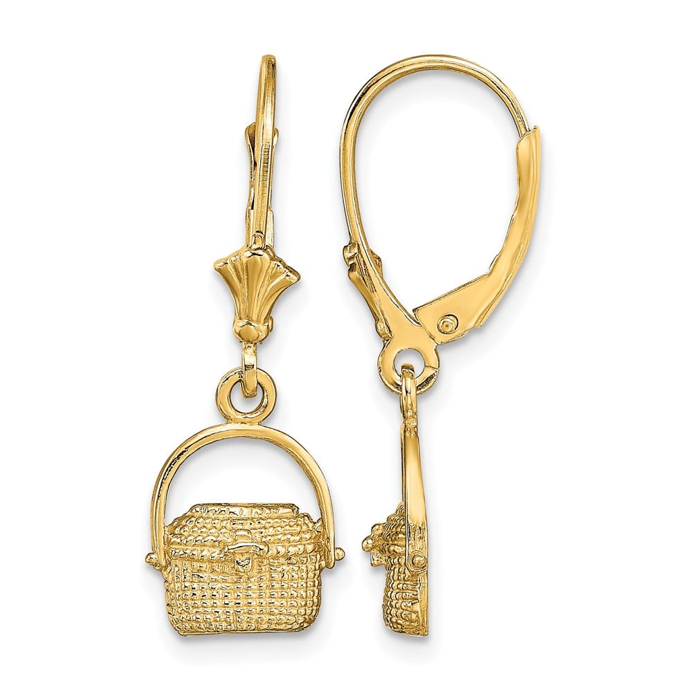 14K Yellow Gold Nantucket Basket Dangle Leverback Earrings, view 1 of 4