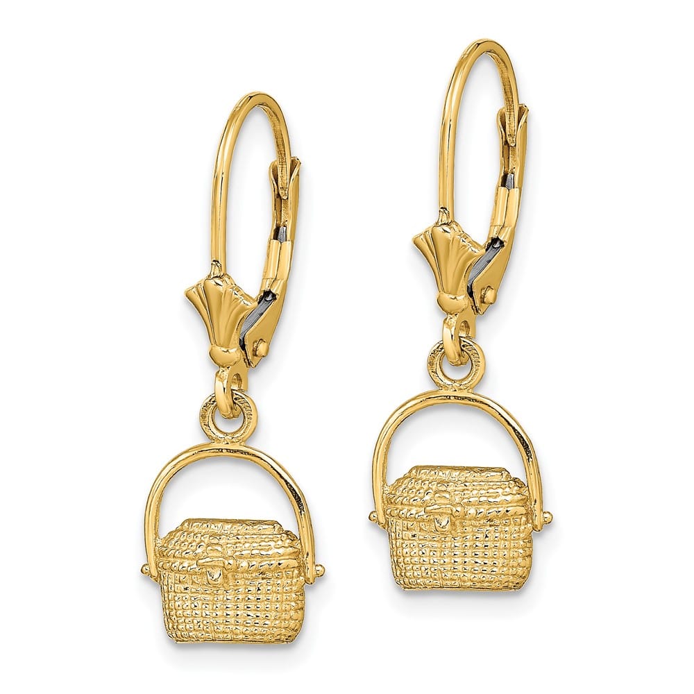 14K Yellow Gold Nantucket Basket Dangle Leverback Earrings, view 2 of 4