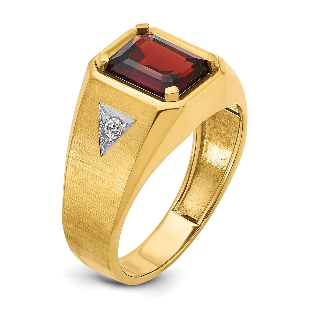 14k Yellow Gold Octagon Garnet Diamond Men's Ring