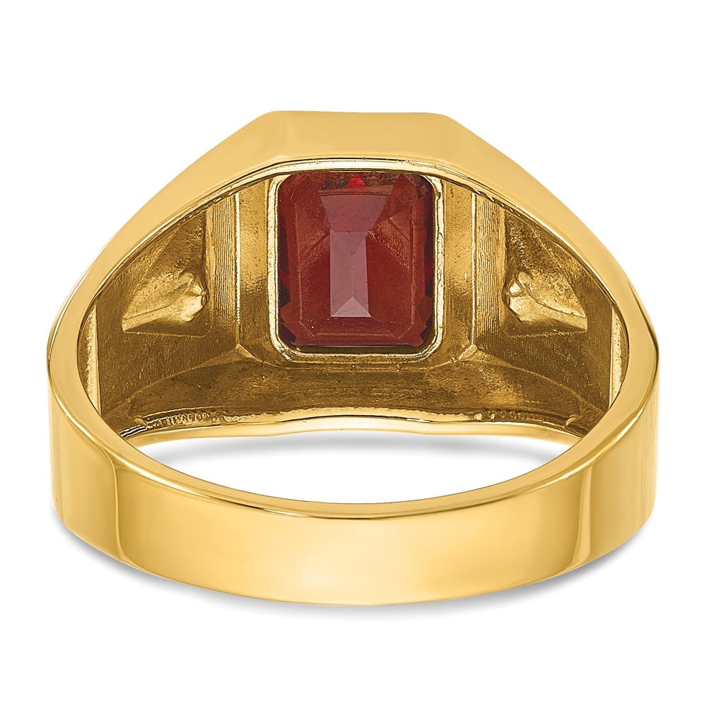 14k Yellow Gold Octagon Garnet Diamond Men's Ring