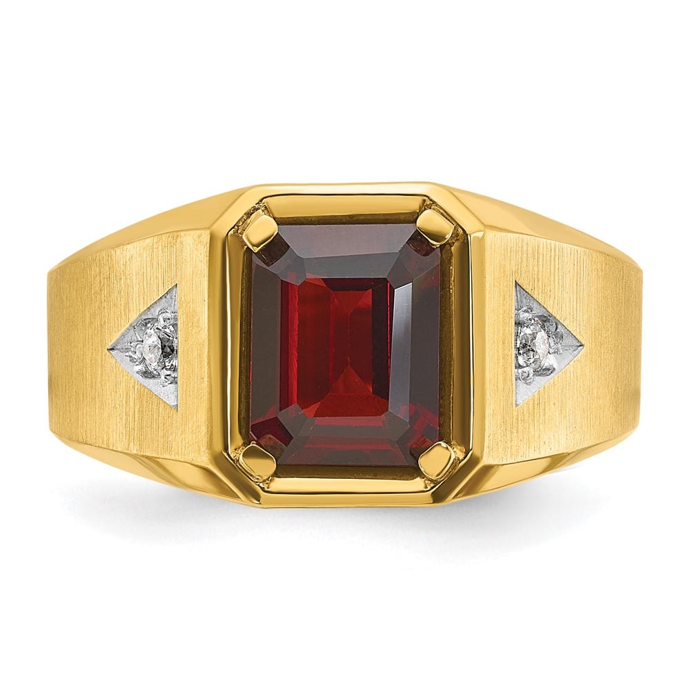 14k Yellow Gold Octagon Garnet Diamond Men's Ring