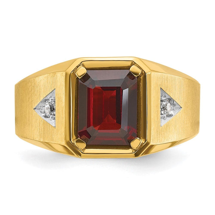 14k Yellow Gold Octagon Garnet Diamond Men's Ring