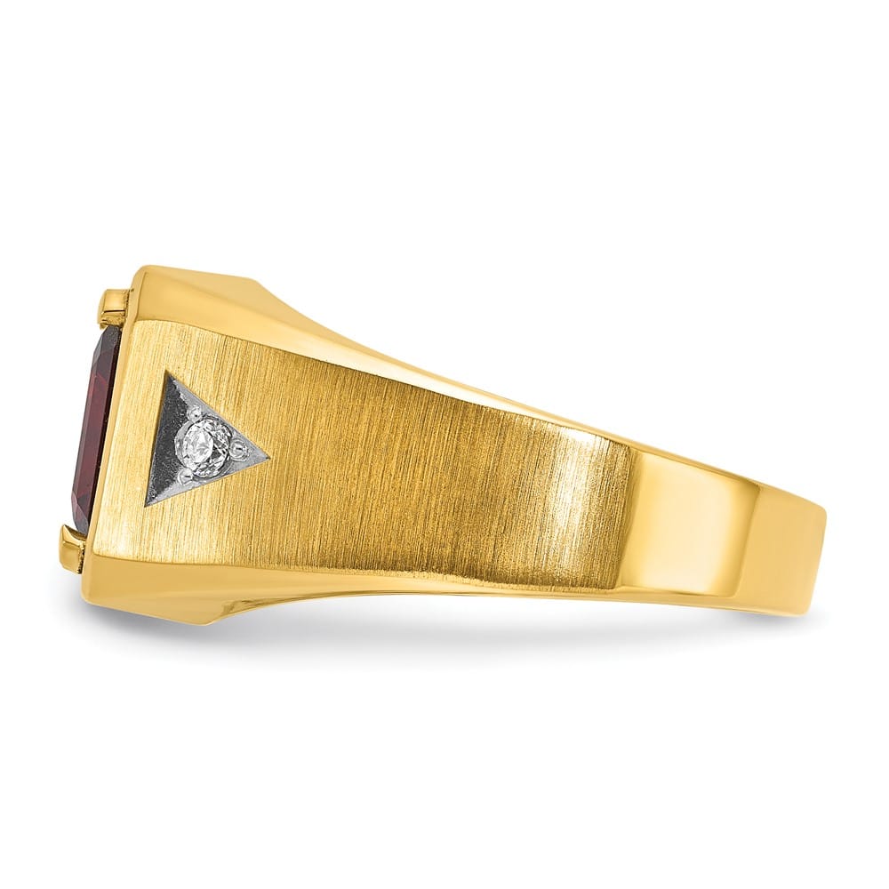 14k Yellow Gold Octagon Garnet Diamond Men's Ring
