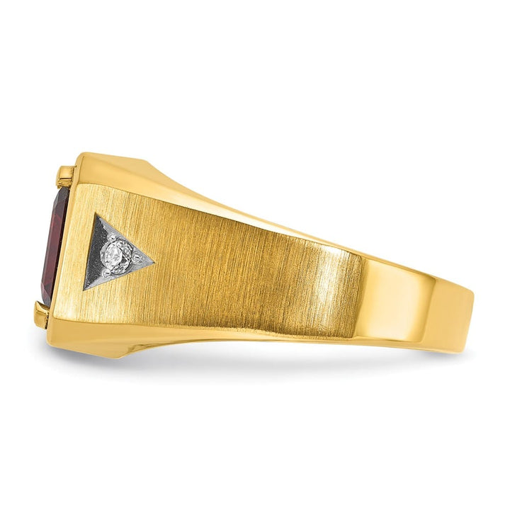 14k Yellow Gold Octagon Garnet Diamond Men's Ring